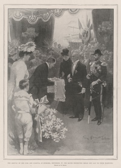 A chegada do Czar e Czaritsa em Dunquerque, 18 de setembro, o prefeito apresentando pão e sal a suas majestades de G.S. Amato